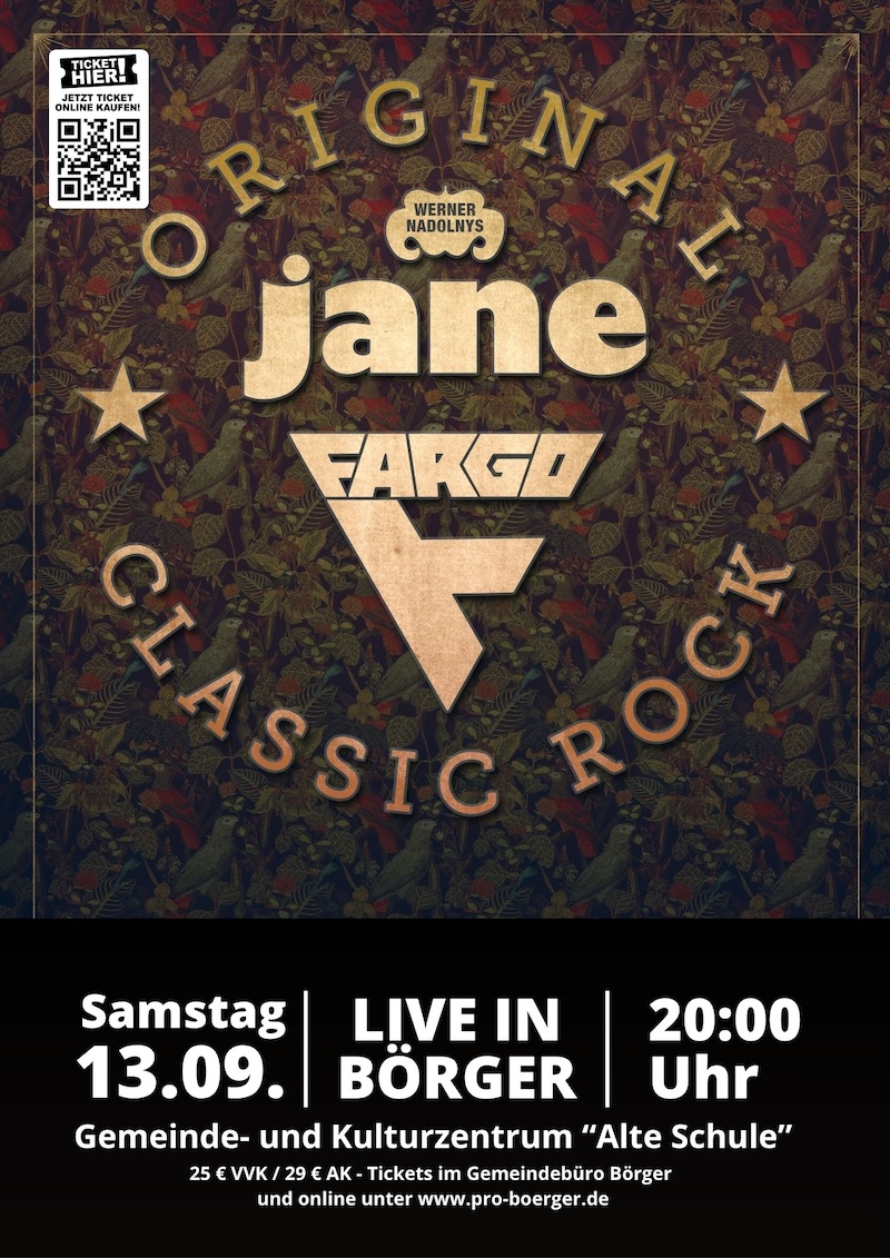 Plakat Live in Concert Jane und Fargo im Gemeindezentrum Börger